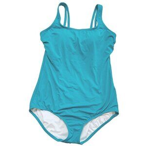 Lands' End Woman's 12 Turquoise Square Neck Fully Lined Classic Tank Swim Suit